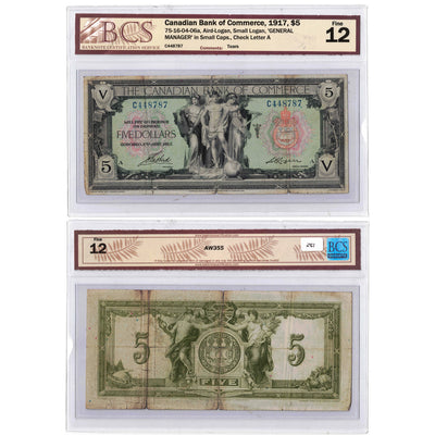 SOLD $5 1917 Canadian Bank of Commerce Chartered Note CH #75-16-04-06a - BCS F-12 (tears)