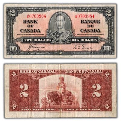 $2 1937 Bank of Canada Note Coyne-Towers J/R Prefix BC-22c - VF
