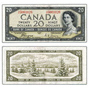 SOLD $20 1954 Bank of Canada Note Devil Face A/E Prefix BC-33a - VF