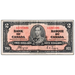 $2 1937 Bank of Canada Note Coyne-Towers L/R Prefix BC-22c - VF