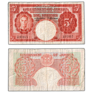 Jamaica 1940 5 Five Shillings Note P #37a - Circulated