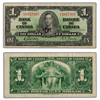 SOLD $1 1937 Bank of Canada Note H/A Narrow Panel BC-21b - VF