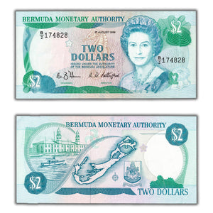 SOLD Bermuda 1989 $2 Dollars Note P #34b - AU