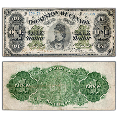 $1 1878 Dominion of Canada Note Payable at Montreal DC-8e-iii-O - VF (trimmed)