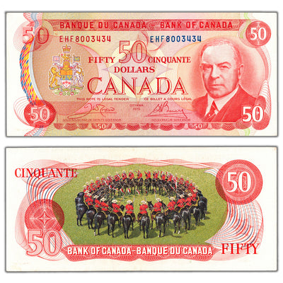 SOLD $50 1975 Bank of Canada Note Crow-Bouey EHF Prefix BC-51b - AU
