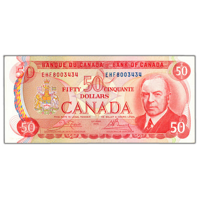 SOLD $50 1975 Bank of Canada Note Crow-Bouey EHF Prefix BC-51b - AU