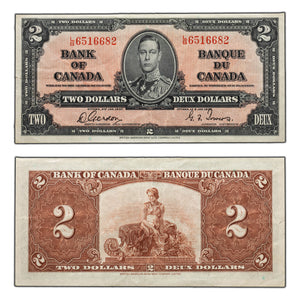 SOLD $2 1937 Bank of Canada Note Gordon-Towers L/B Prefix BC-22b - VF (small edge tear)