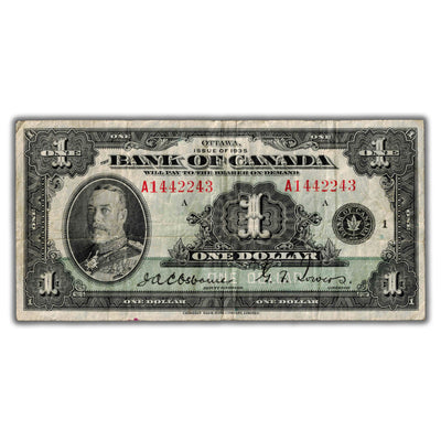 $1 1935 Bank of Canada Note English Text Series A BC-1 - F/VF