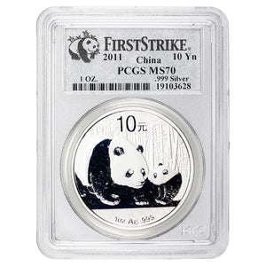 SOLD China 2011 10 Yuan 1oz .999 Fine Silver Panda Coin - PCGS MS-70 First Strike