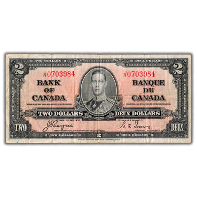 $2 1937 Bank of Canada Note Coyne-Towers J/R Prefix BC-22c - VF