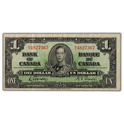 SOLD $1 1937 Bank of Canada Note H/A Narrow Panel BC-21b - VF