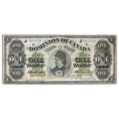 $1 1878 Dominion of Canada Note Payable at Montreal DC-8e-iii-O - VF (trimmed)