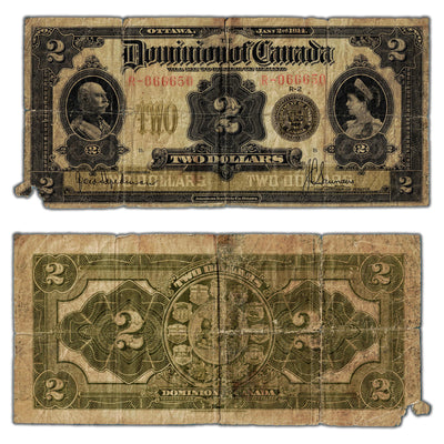 SOLD $2 1914 Dominion of Canada Note Series R DC-22d - Corner Damage/Tear