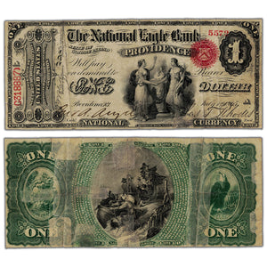 SOLD United States 1865 National Eagle Bank Providence RI Note - Damaged/Taped