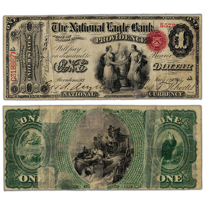SOLD United States 1865 National Eagle Bank Providence RI Note - Damaged/Taped