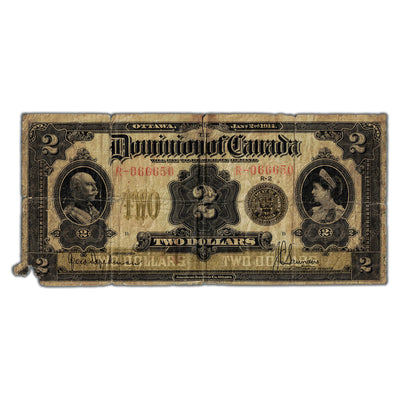 SOLD $2 1914 Dominion of Canada Note Series R DC-22d - Corner Damage/Tear