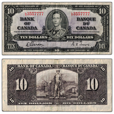 $10 1937 Bank of Canada Note Gordon-Towers L/D Prefix BC-24b - VF