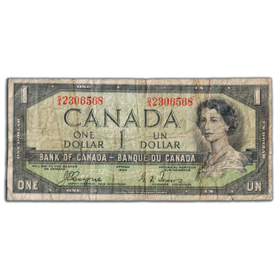 $1 1954 Bank of Canada Note Devil Face G/A Prefix BC-29a - Circulated