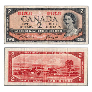 SOLD $2 1954 Bank of Canada Note Devil Face H/B Prefix BC-30b - F/VF