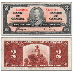 $2 1937 Bank of Canada Note Coyne-Towers C/R Prefix BC-22c - VF