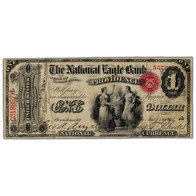 SOLD United States 1865 National Eagle Bank Providence RI Note - Damaged/Taped