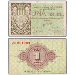 Spain Civil War 1937 1 One Pesseta Note - Circulated