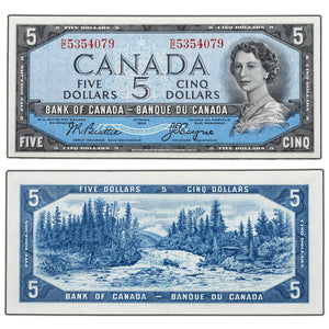 SOLD $5 1954 Bank of Canada Note Devil Face D/C Prefix BC-31b - EF/AU (cleaned)