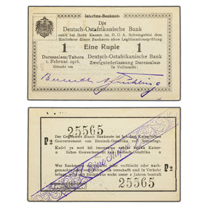 SOLD German East Africa 1916 1 One Rupie Note - AU/UNC