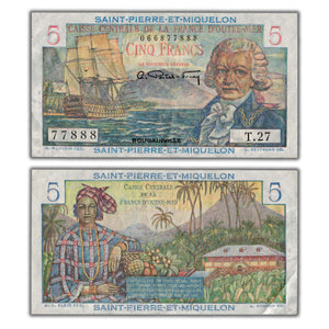 SOLD Saint Pierre & Miquelon ND (1950-60) 5 Francs Note P #22 - Staple Hole