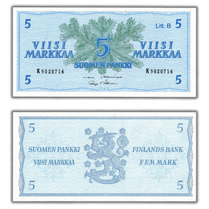 SOLD Finland 1963 5 Markkaa Note P #106Aa (Signature #34) - Choice UNC