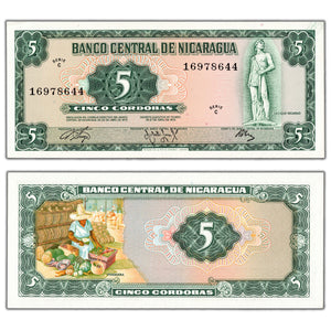 SOLD Nicaragua 1972 5 Five Cordobas Note P #122 - AU/UNC