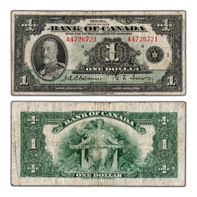 $1 1935 Bank of Canada Note English Text Letter 'A' BC-1 - Fine
