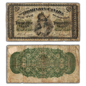SOLD 25 Cents 1870 Dominion of Canada Shinplaster Note Plain DC-1c - Paper Pull