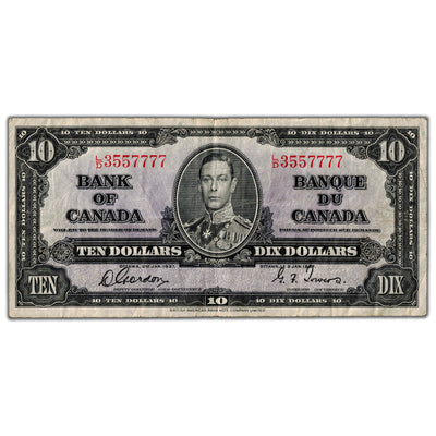 $10 1937 Bank of Canada Note Gordon-Towers L/D Prefix BC-24b - VF