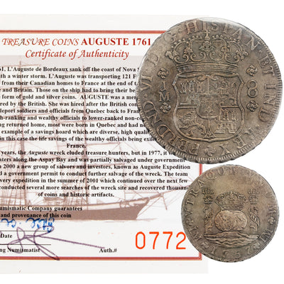 SOLD Peru 1757-LM JM 8 Reales Silver Coin Auguste 1761 Shipwreck - ICCS VF-30