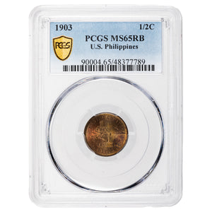 SOLD Philippines 1903 1/2 Half Centavo Coin - PCGS MS-65 RB
