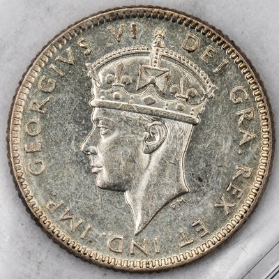 Newfoundland 1943-C 10 Cents Silver Coin - ICCS AU-55