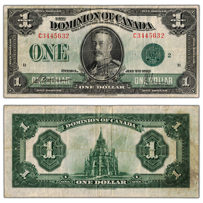 $1 1923 Dominion of Canada Note Green Seal Series C DC-25j - VF