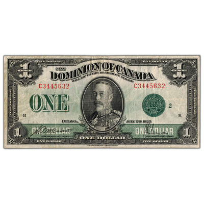 $1 1923 Dominion of Canada Note Green Seal Series C DC-25j - VF