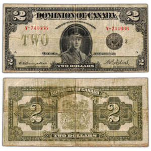 $2 1923 Dominion of Canada Note Black Seal Series V DC-26k - Fine