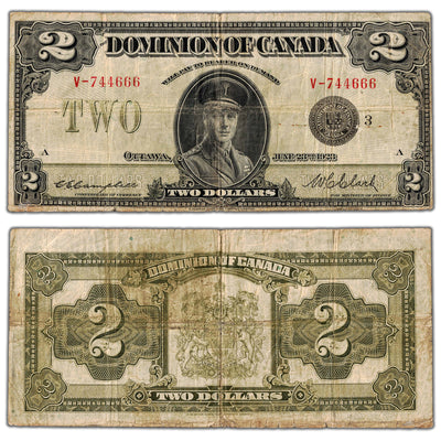 $2 1923 Dominion of Canada Note Black Seal Series V DC-26k - Fine