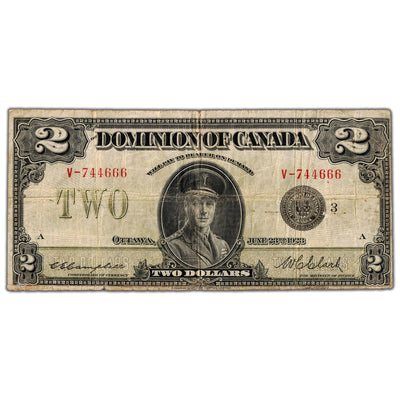 $2 1923 Dominion of Canada Note Black Seal Series V DC-26k - Fine