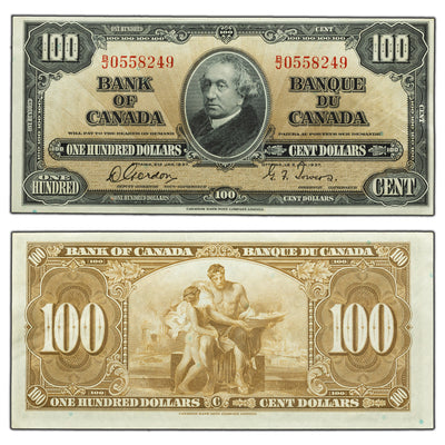 SOLD $100 1937 Bank of Canada Note Gordon-Towers B/J Prefix BC-27b - EF/AU