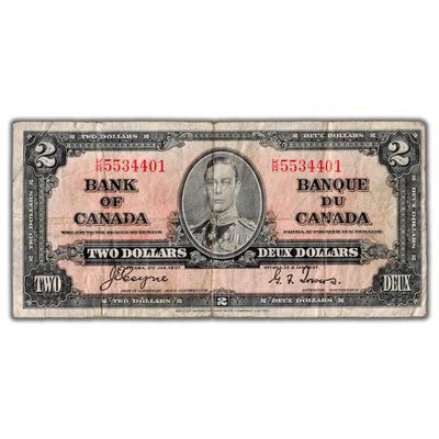 $2 1937 Bank of Canada Note Coyne-Towers K/R Prefix BC-22c - Fine