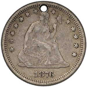 SOLD United States 1876 25 Cents Seated Liberty Quarter Silver Coin - Holed