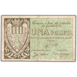 Spain Civil War 1937 1 One Pesseta Note - Circulated