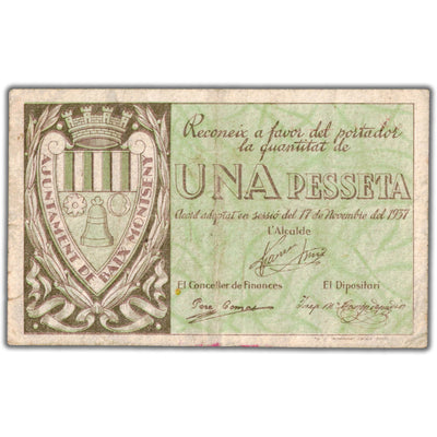 Spain Civil War 1937 1 One Pesseta Note - Circulated