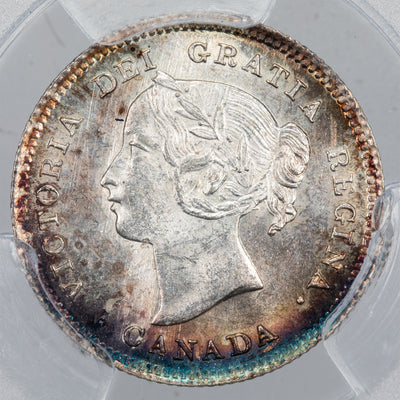 SOLD Canada 1900 Round 0's 5 Cents Silver Coin - PCGS MS-64 Nice Toning