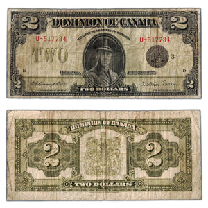 SOLD $2 1923 Dominion of Canada Note Black Seal Series U DC-26j - Fine