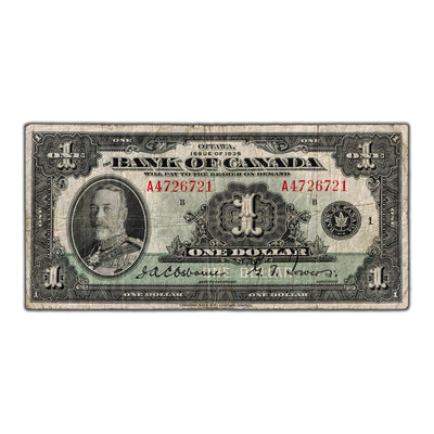 $1 1935 Bank of Canada Note English Text Letter 'A' BC-1 - Fine